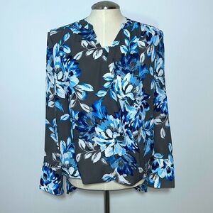Chico's Floral Surplus Neckline High-Low Long Sleeve Faux Wrap Blouse Size 1 (M)